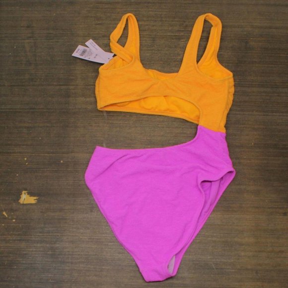 NWT Wild Fable Womens Cut Out One Piece Swimsuit PID-G84930 XS Orange & Pink - Picture 3 of 5